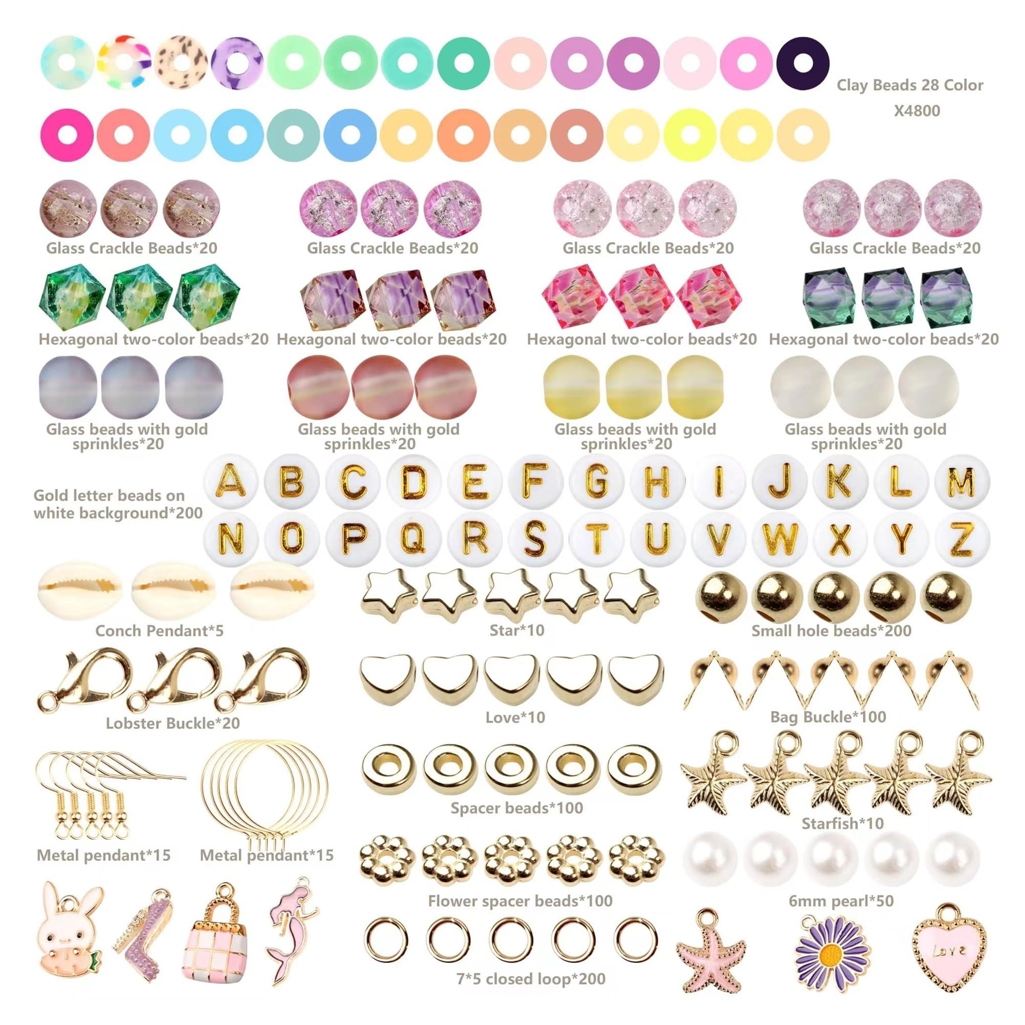 Schmuck Selber Machen Set 6000 Stück Tonperlen-Armbandherstellungsset, Schmuck-Bastelset, Perlen, Flache, weiche Keramikperlen, Schmuckherstellungszubehör