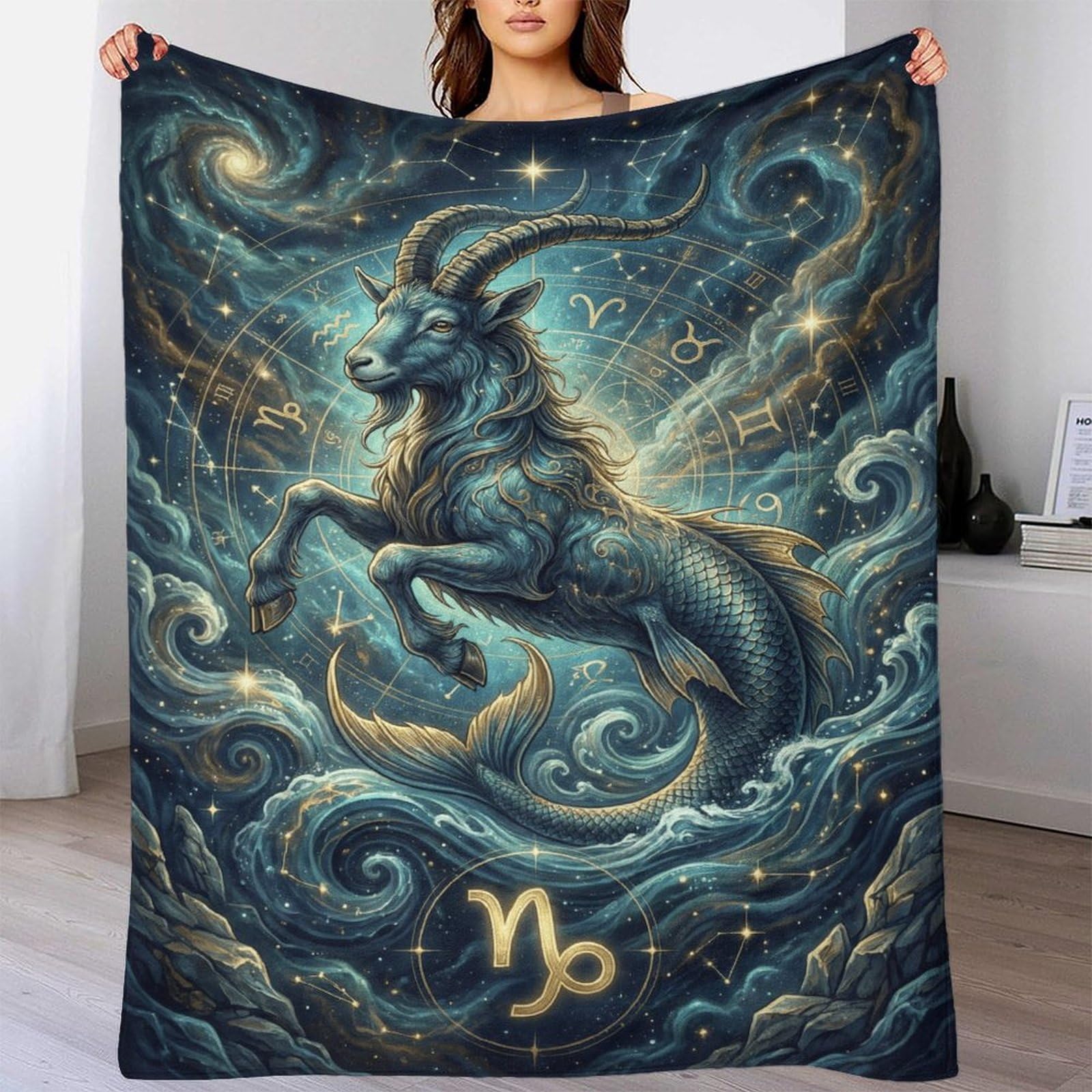 W7C8U2X3 Capricorn Zodiac for for Flannel Throw Blanket, Sofa Living Room
