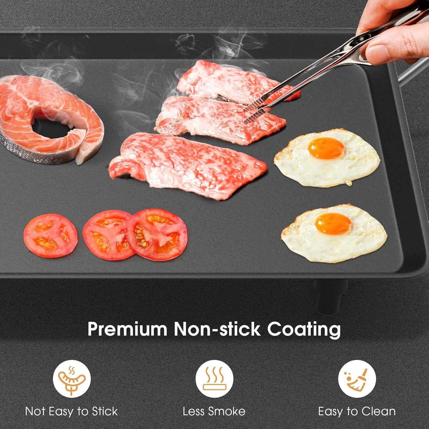Nightcore Electric Griddle, 35” Nonstick Countertop Griddle w/5 Adjustable Temperature Control, Handles & Anti-Slip Feet, 2000W, Large Flat Top Grill for Family Gatherings, Party, BBQ & Camping