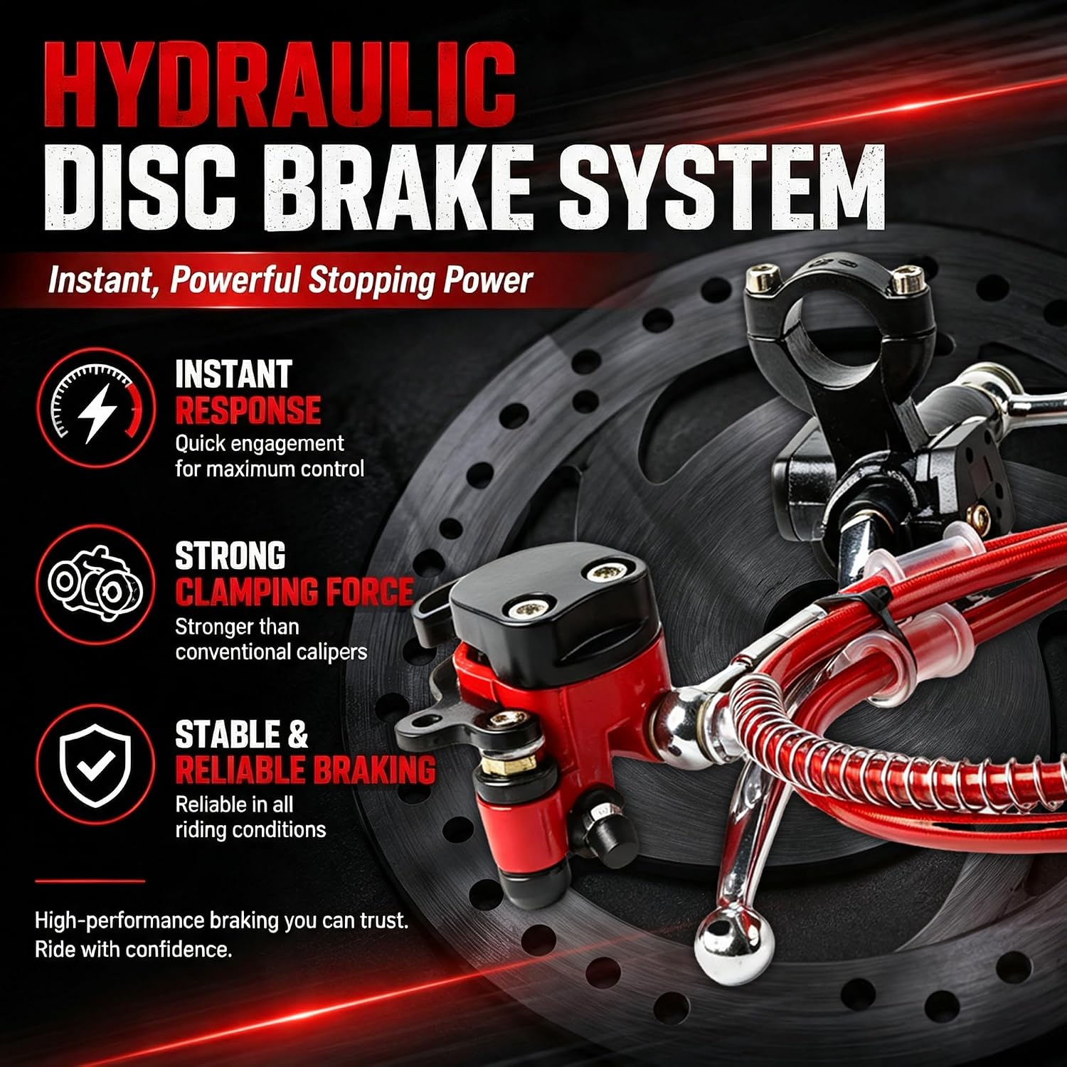 Mini Bike Hydraulic Brake Caliper Kit with Rear Brake Caliper Mounting Bracket Adapter for Monster Mega Moto 80cc 105cc MMB80 Minibike Coleman RB100 RT100 Powersports Parts（RED）