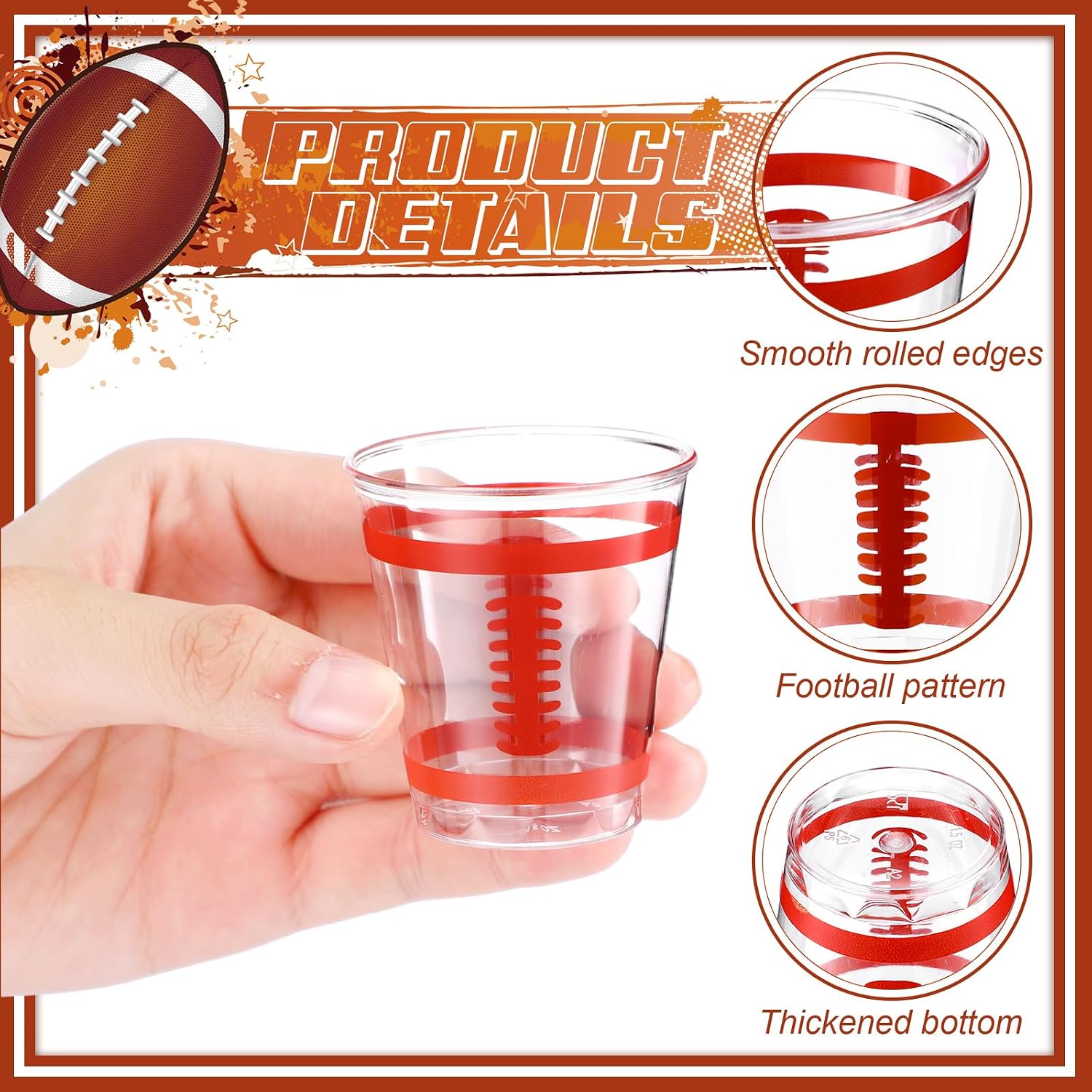 Sliner 200 Pcs Football Shot Glasses 1.5 oz Clear Plastic Disposable Football Party Shot Glasses Mini Unbreakable Hard Cups for Party Supplies Birthday Decorations