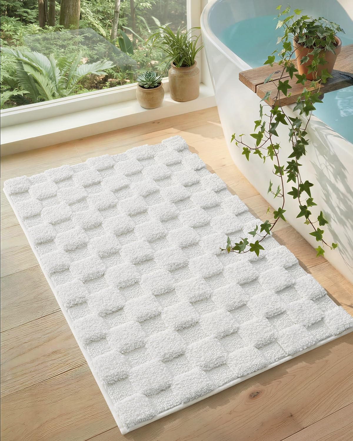 Color&Geometry Super Absorbent Bathroom Rugs, Machine Washable Non-Slip Bath mats for Bathroom Decor Accessories, White, 20"x32"