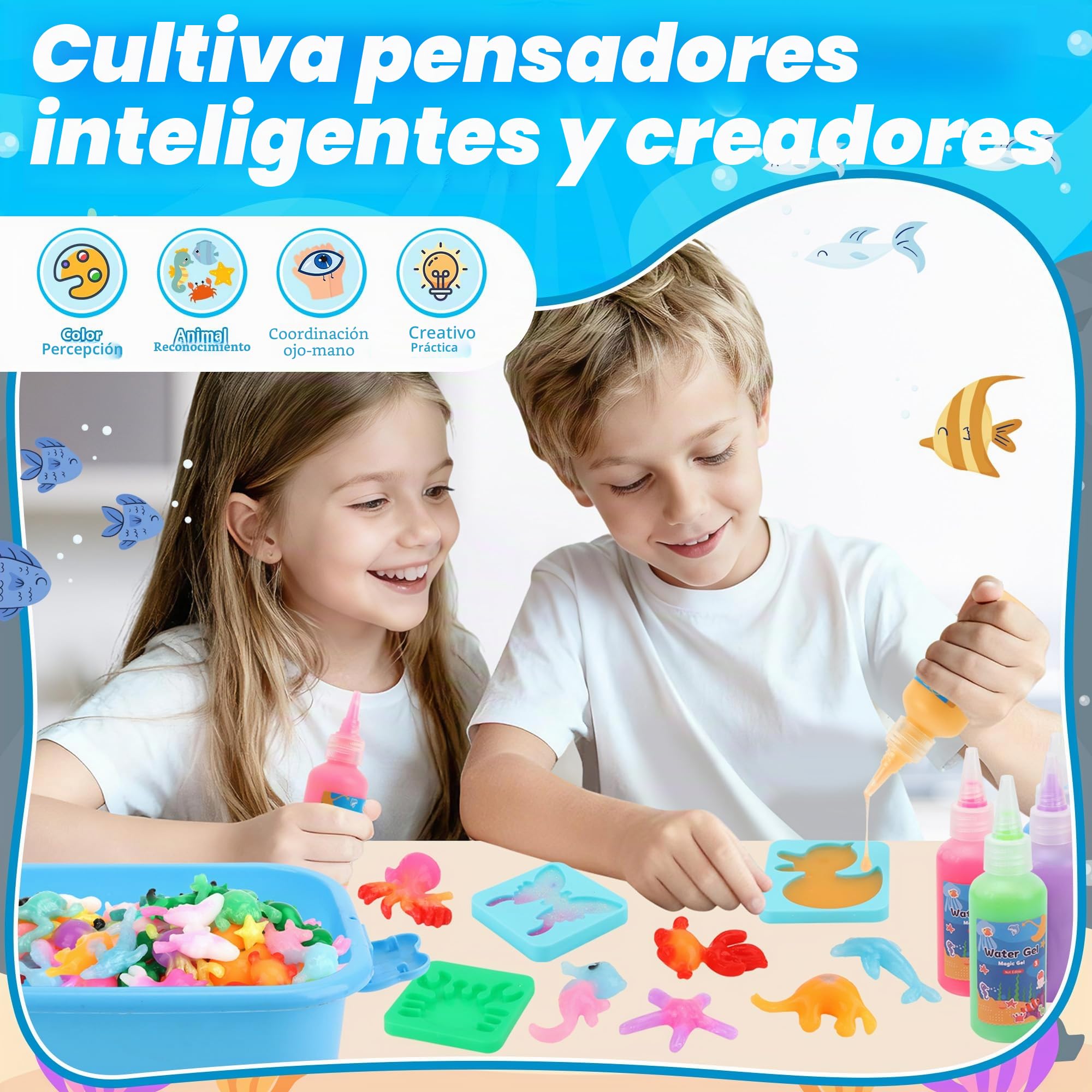 Herenear Juguete de Aqua Gelz, 54 PCS Magic Water Elf con 20 Botes de Gel de Color y 16 Formas, Creativos Elfo Mágico de Agua, Regalo Juguetes educativos para Niños 3 4 5 6 Años