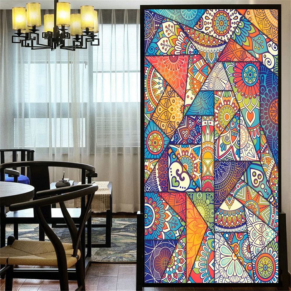 1 Pièce De Film De Fenêtre De Confidentialité, Film De Porte En Verre Gravé De Fleurs 3D Rétro