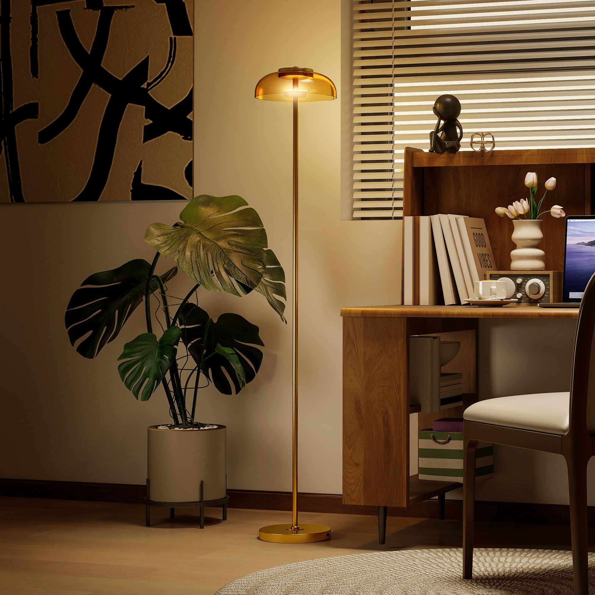 HOMCOM LED Stehlampe für Wohnzimmer, Standleuchte, Warmes 3000K, Messing | Stehleuchte mit Fußschalter, Standleuchte für Schlafzimmer und Wohnzimmer, Glühbirne Nicht Enthalten