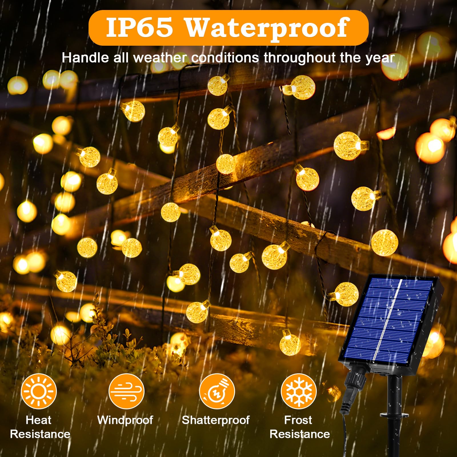 Catena Luminosa Esterno Solare 200LED 8 Modalità Luci Solari Esterno IP65 Impermeabile 27M Luci Giardino Energia Solare per Festa, Campeggio, Balcone, Feste, Gazebo(Bianco Caldo+Funzione di Memoria)