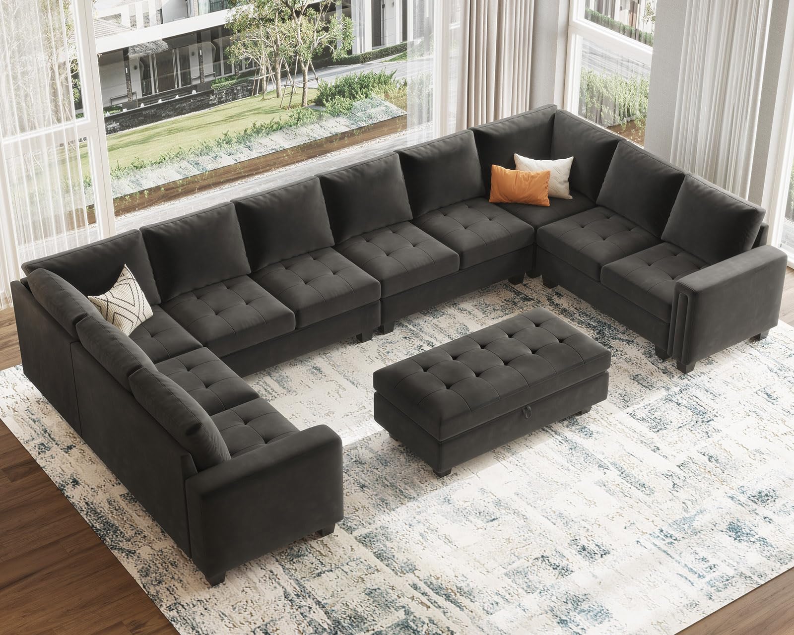 Belffin Oversized Velvet U Shaped Sectional Sofa Set Modular Sectional Sofa Set Convertible Sectional Sofa Couch with Storage Ottoman Corner Modular Sofa Couch Grey
