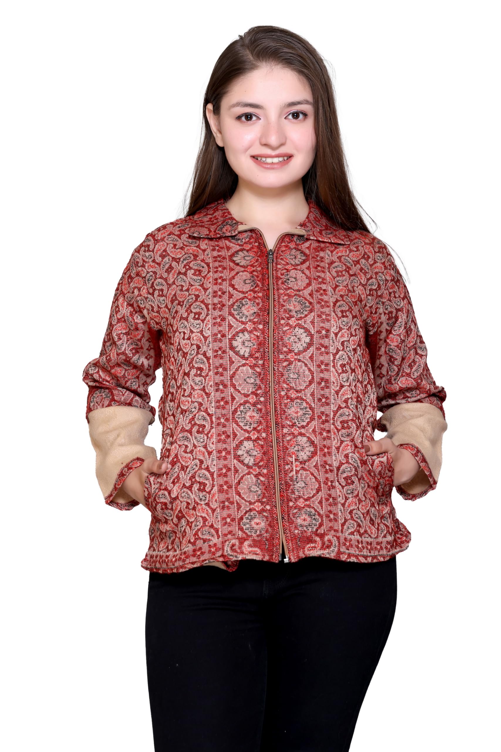 Stylish Collar Neck Cardigans Sweater | Women's Jacquard Design Cardigans | Self Design | Casual Wool | Sweater for Ladies | Cardigans Sweater-image-36