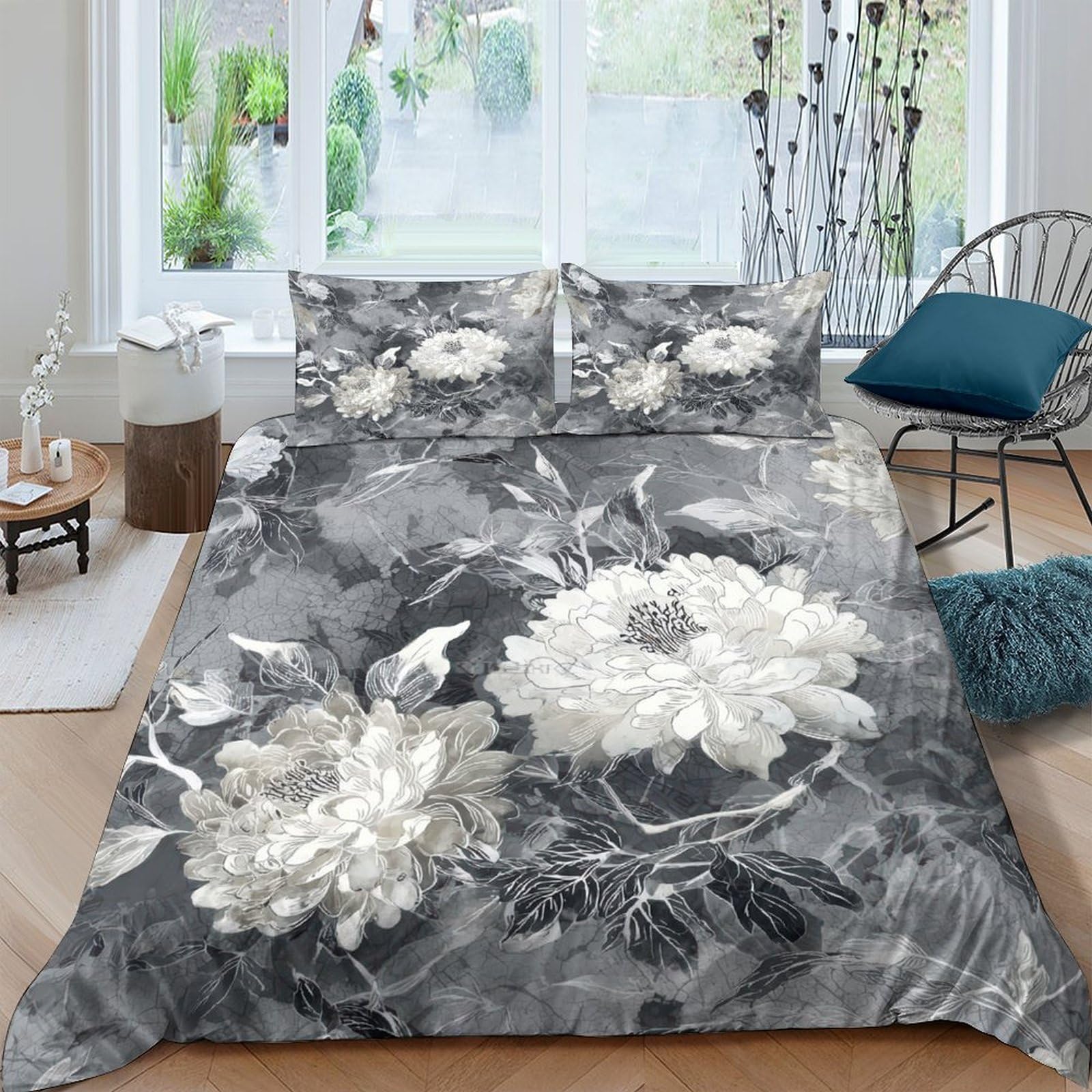 Ctjqhvkz Style-3 3D Printed Monochrome Flower Fitted Sheet Microfiber Soft Slip-Resistant Abstract Floral Mattress Cover For Bedroom Guest Room Single（135X200cm）