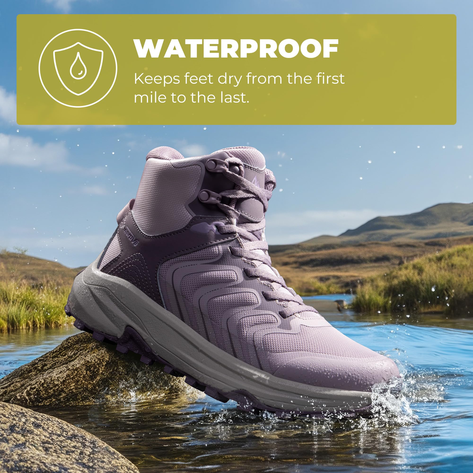NORTIV 8 Femme Chaussures de randonnée imperméables | Respirantes antidérapantes Tige Haute Trekking Outdoor