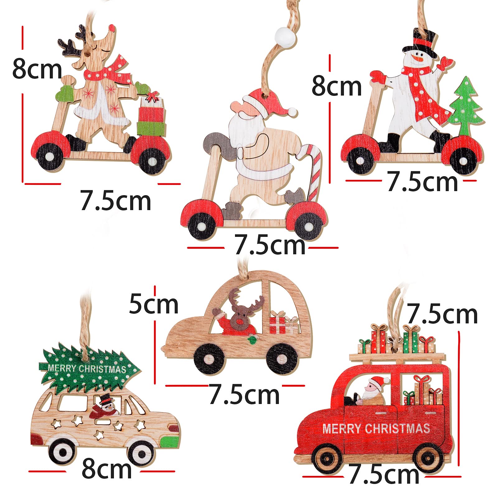 Décoration Festive Bois 24 Décorations Sapin Noël En Bois - 6 Styles Ornements Suspendus Avec Boîte De Rangement Déco Noel En Bois