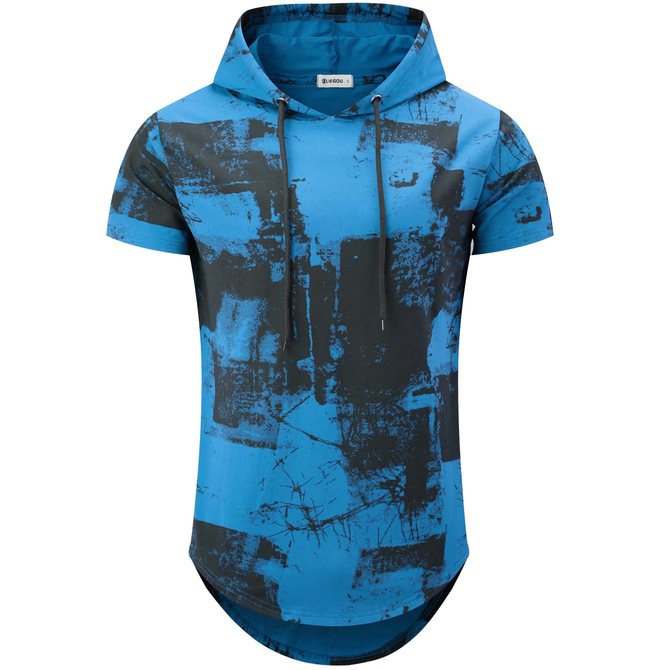 Photo 1 of KLIEGOU Men's Hipster Hip Hop Hoodie Graphic Print T-Shirt 08 Blue Large