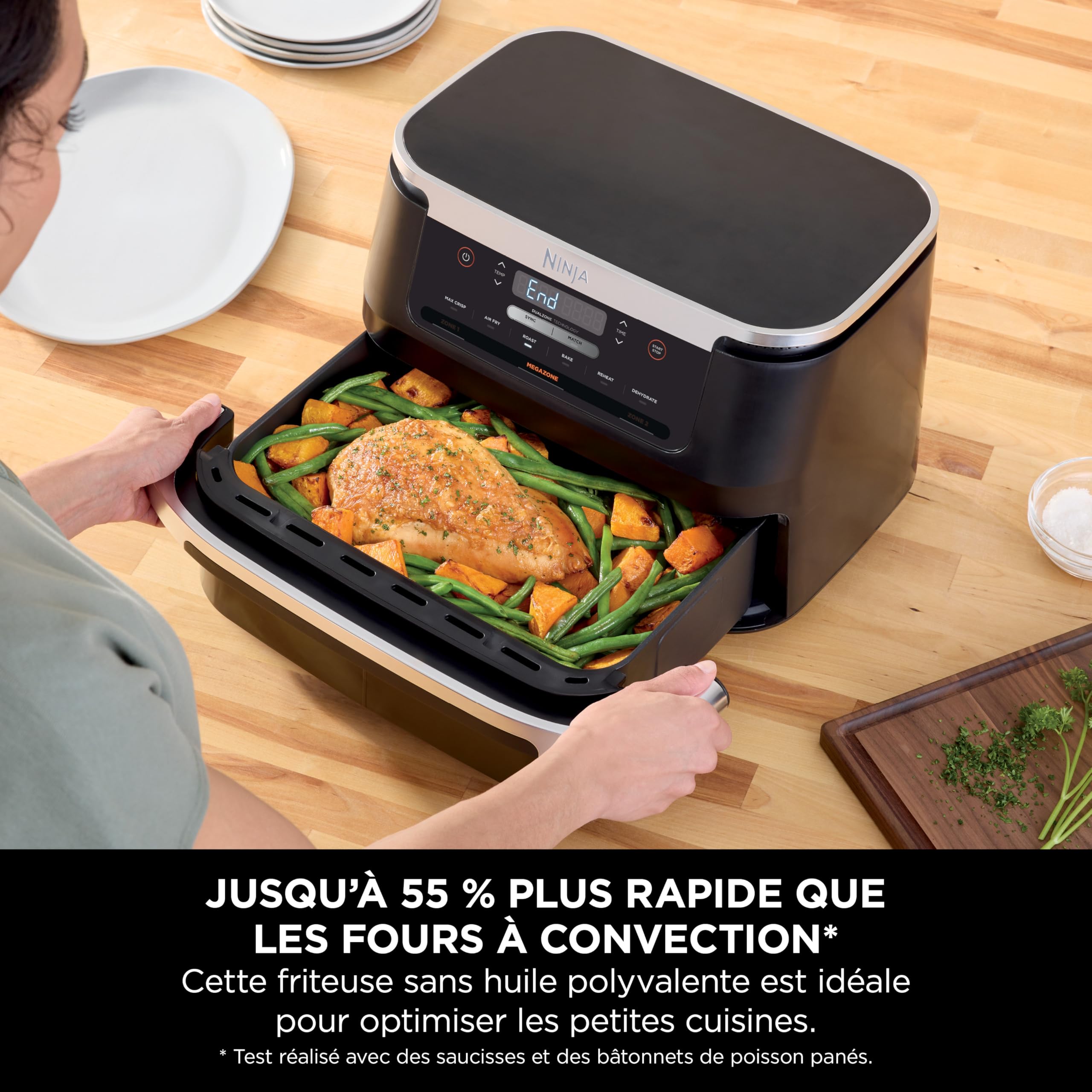 Ninja FlexDrawer Friteuse sans huile, Air Fryer à double bac 6,6L AF550EU | compartiment 6,6L, appareil de cuisine multifonction 6-en-1, modes Air Fry/Roast/Bake, compatible lave-vaisselle, noir