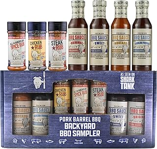Pork Barrel BBQ Backyard Gift Set – 4 Competition BBQ Sauces & 3 Seasoning Rubs | Barbecue Gifts for Men | Perfect for Pork, Steak & Chicken Wings| Gift Pack for Dad, Birthday & Holiday