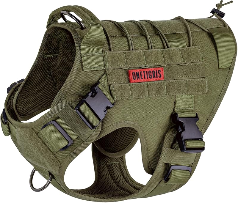Peitoral Vest Tático para Cães OneTigris com Alças MOLLE e Engates para Guia Verde M