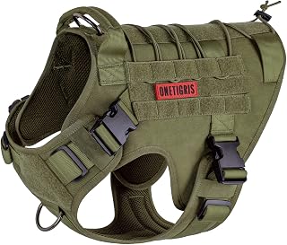 OneTigris Tactical Dog Harness, No-Pull Dog Vest with Leash Clips Green M | Dog Harness Adjustable for Hiking Training Outdoor Military 1000D Pullable Nylon, Service Dog Vest with Hook & Loop Panels
