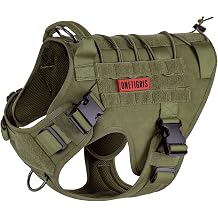 OneTigris Tactical Dog Harness, No-Pull Dog Vest with Leash Clips Green M | Dog Harness Adjustable for Hiking Training Outdoor Military 1000D Pullable Nylon, Service Dog Vest with Hook & Loop Panels