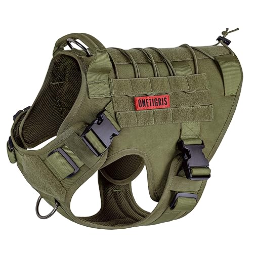 OneTigris Tactical Dog Harness,No-Pull Dog Vest with Leash Clips,Dog Harness Adjustable for Hiking Training Outdoor Dogs(Ranger Green, Medium)