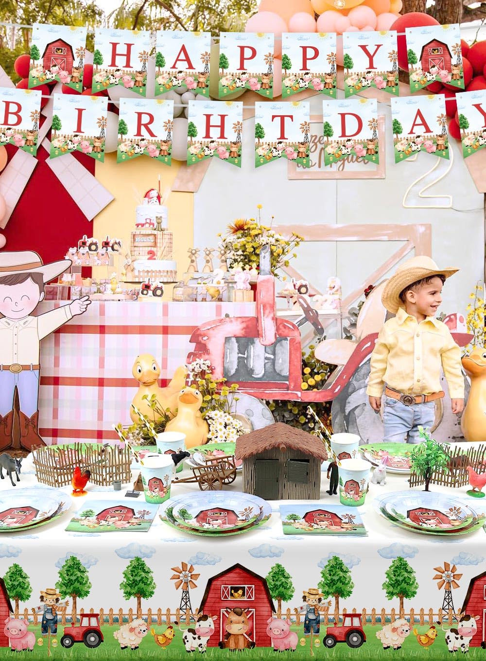 Set Stoviglie Festa Fattoria - 10 Tazze, 20 Tovaglioli, 10 Vassoi, Tovaglia, Tema Animali - Foto 7