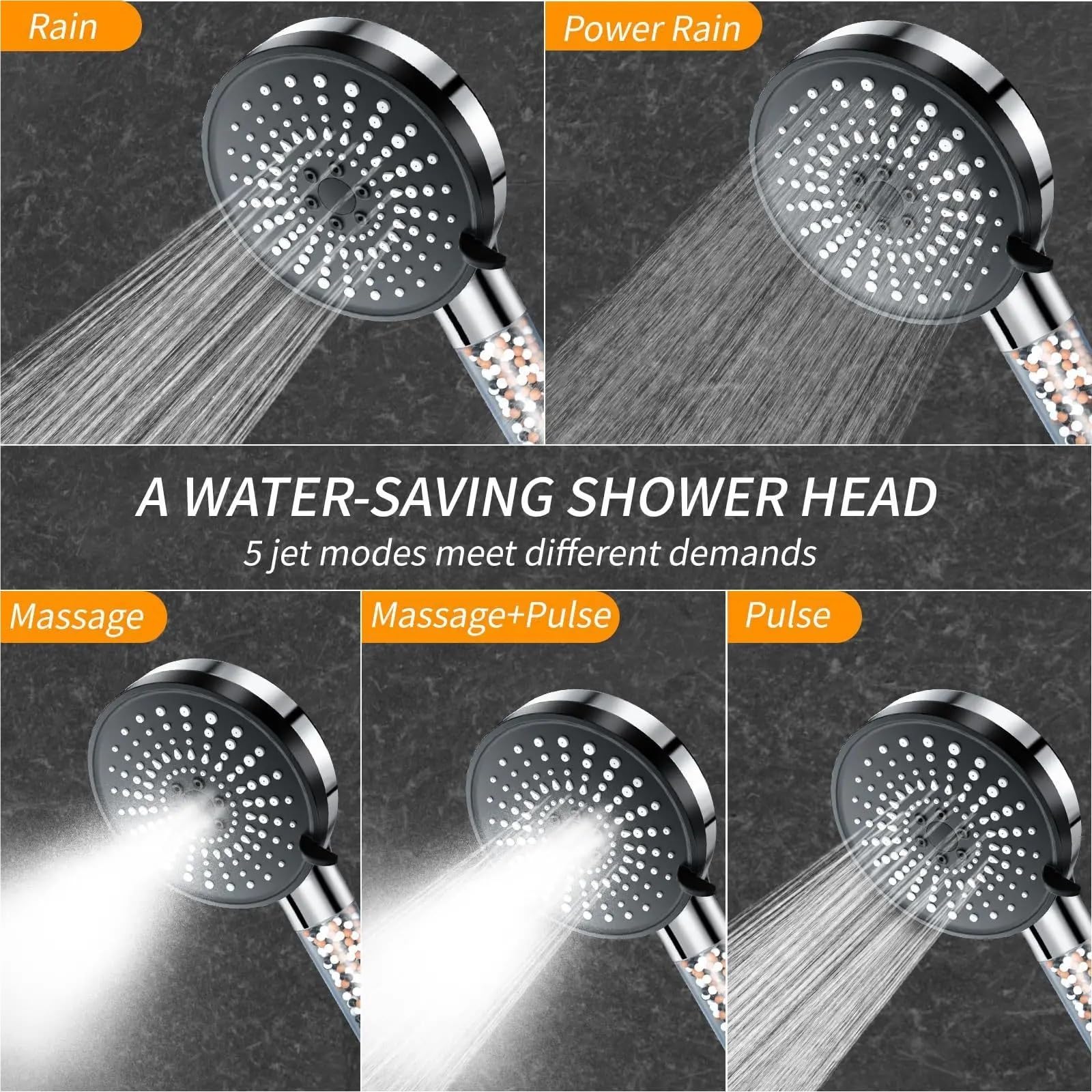 Alcachofa de ducha Bathroom Handheld 5-speed Adjustment Filter Booster Shower Head Hard Water Softening Set(Silver)