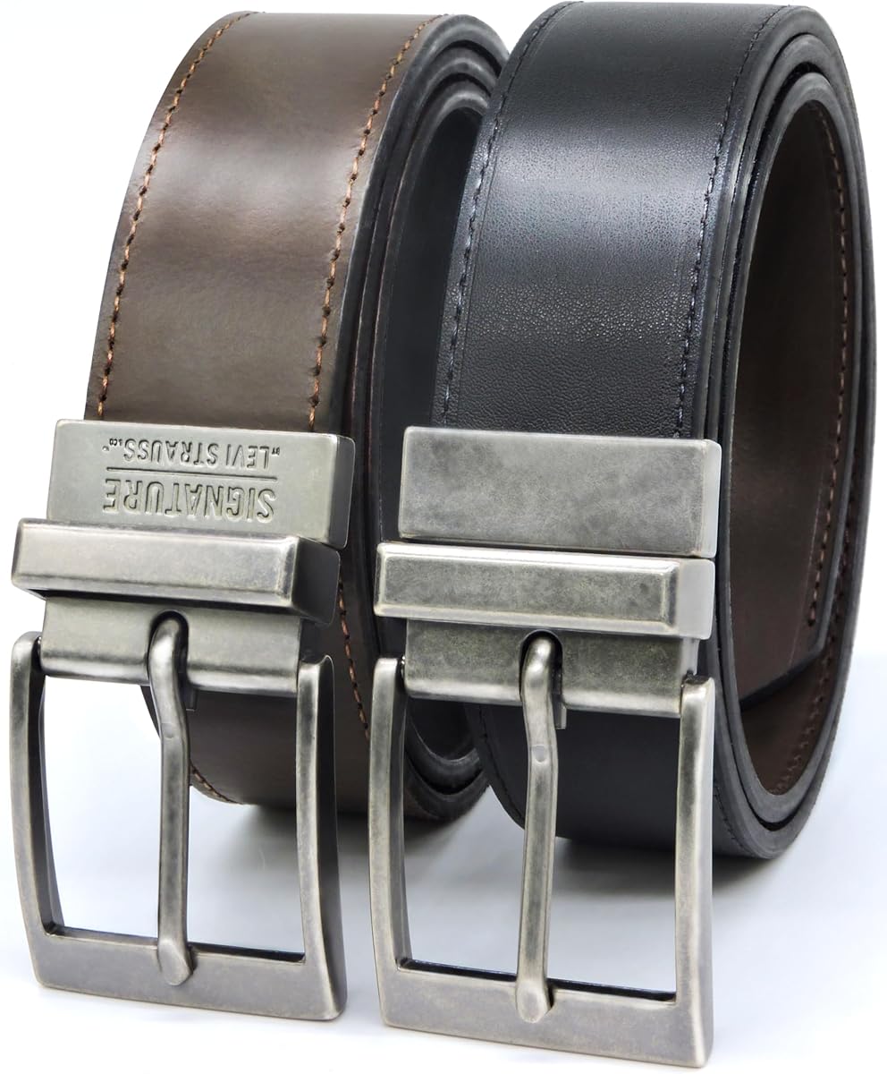 Levi Strauss Signature - Premium Leather Reversible Belt for Men for Jeans, Work, Dress & Casual pants | Cinturon Para Hombre