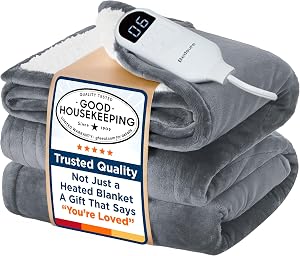 Bedsure Heated Blanket Full Size, Soft Electric Blanket with Preheat, Grey