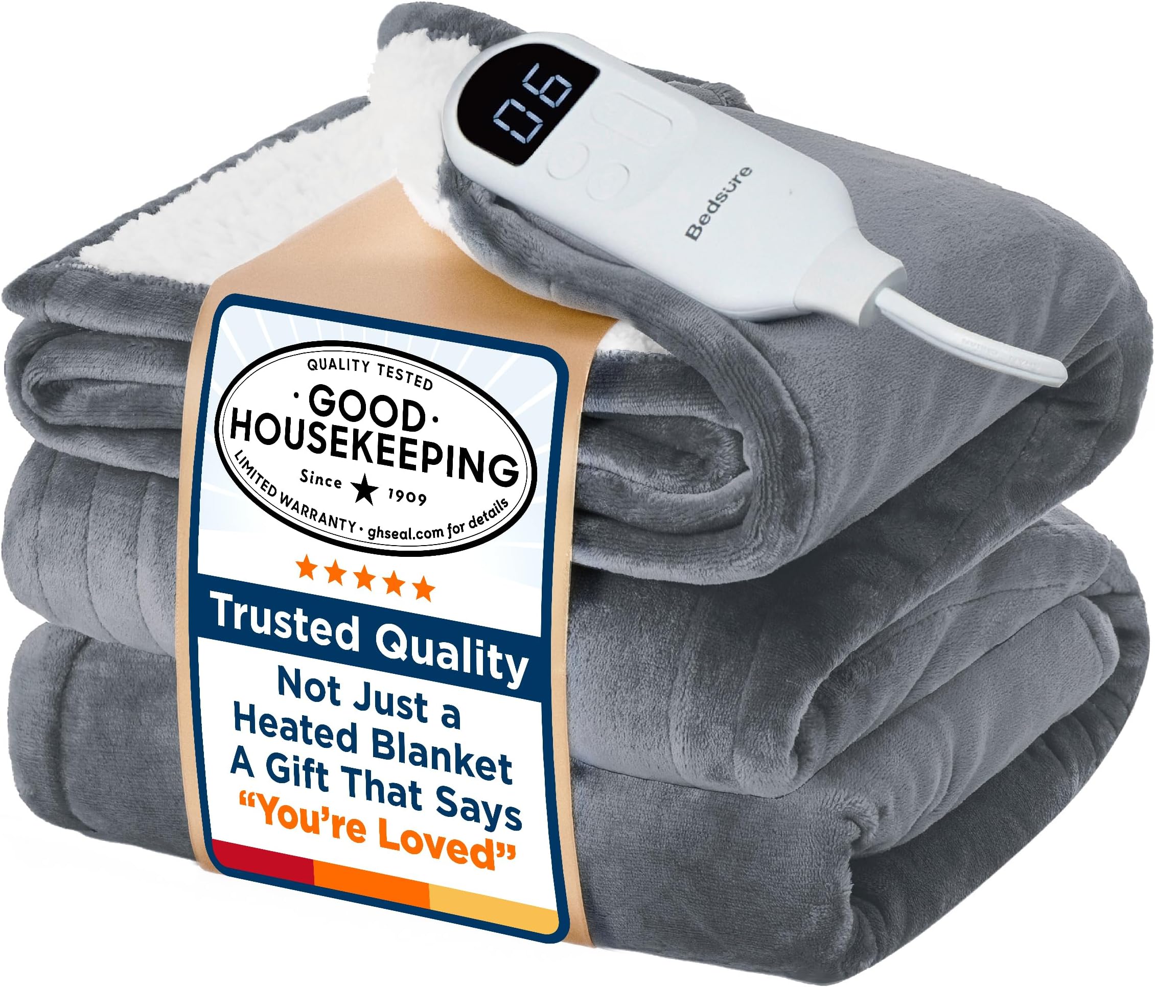 Bedsure Electric Blanket Full Size - Soft Flannel Heated Blanket Full, GentleSoft Fast Heating with 10 Time Settings & 6 Heat Settings, Warm Gift for Grandma (72x84 inches, Grey)