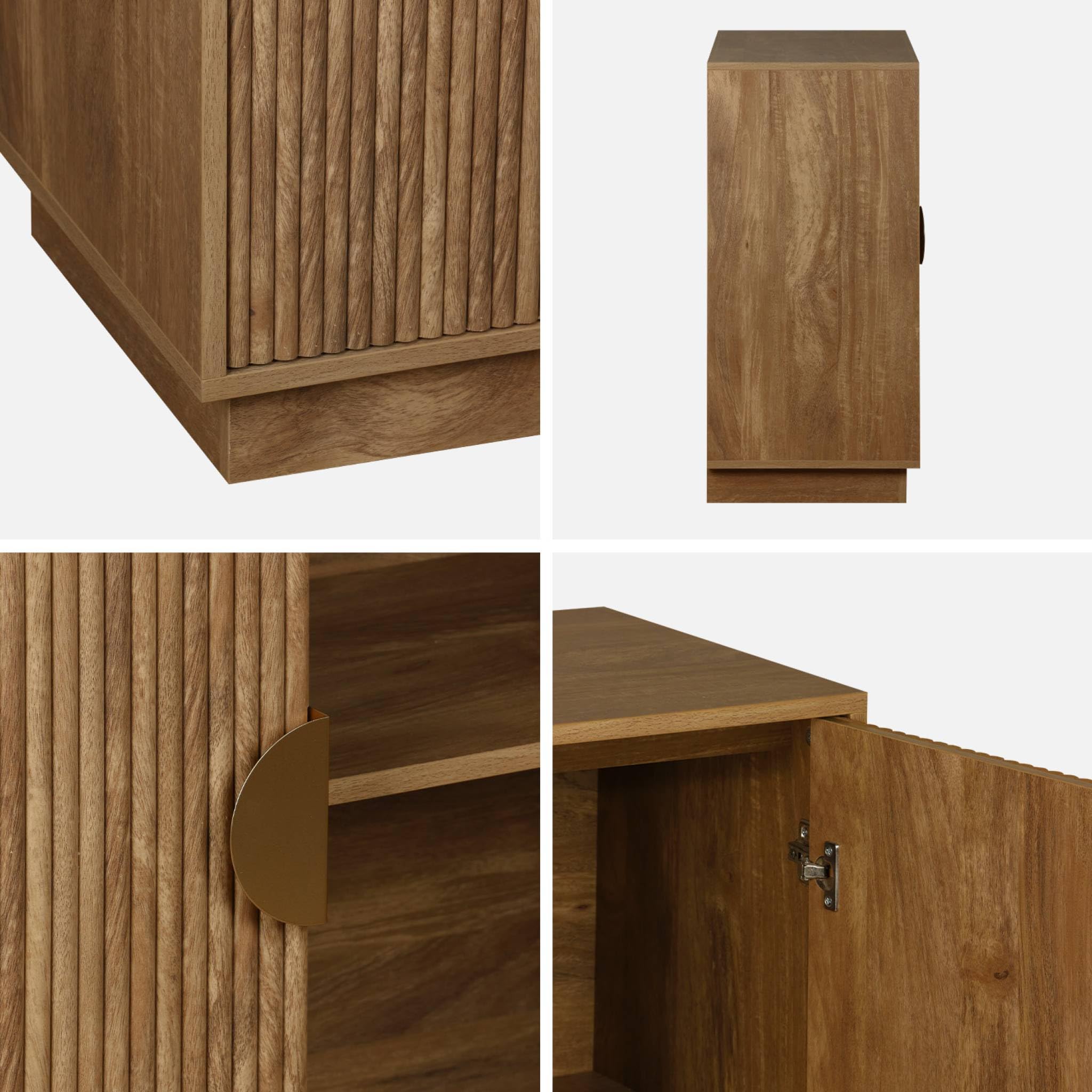 Alice's Garden sweeek - Buffet Exotique 2 Portes. décor Bois de manguier rainuré. Buffet Haut. vaisselier. poignées en métal doré. L 80 x P 40 x H 85cm