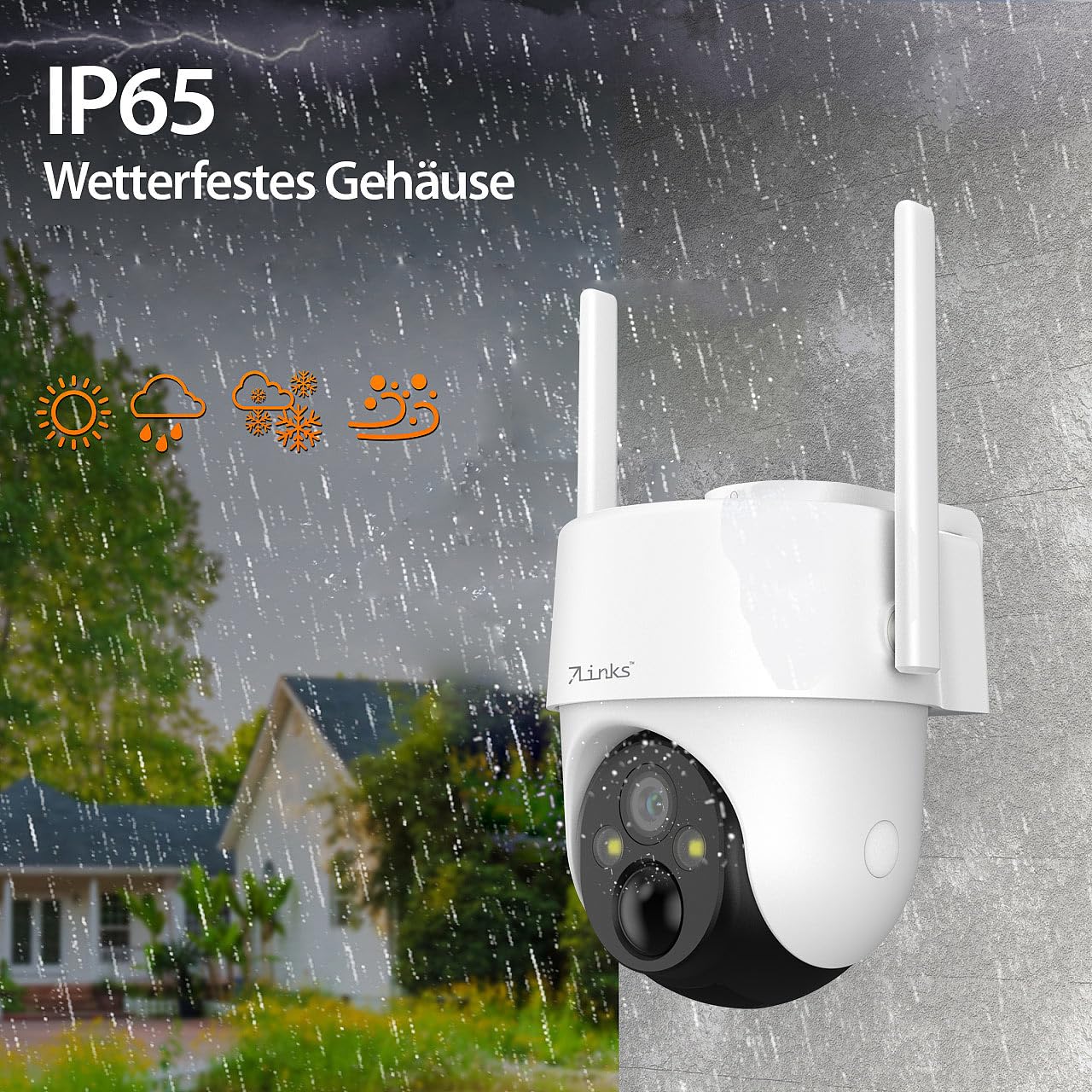 7links Telecamera di Sorveglianza 4G LTE da Esterno con Batteria, 2K, Pan Tilt, IP65, Audio Bidirezionale, Bianca