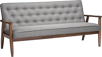 Baxton Studio Sorrento Mid-Century Retro Modern Fabric Upholstered Wooden 3-Seater Sofa