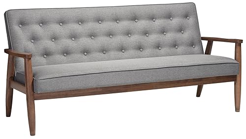 Baxton Studio Sorrento Mid-Century Retro Modern Fabric Upholstered Wooden 3-Seater