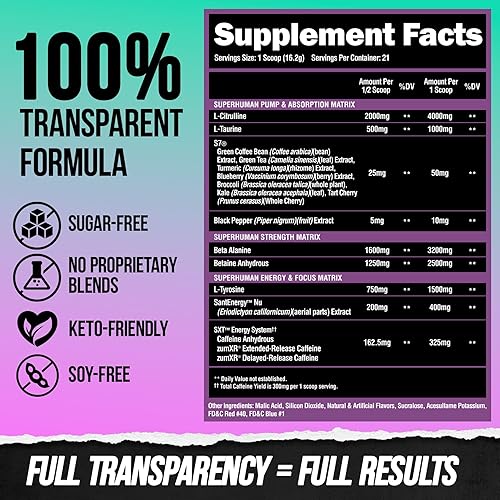 Vista 37 de ALPHA LION Polvo de preentrenamiento, beta alanina, L-taurina y cafeína de tres fuentes para energía y enfoque sostenidos, óxido nítrico y citrulina