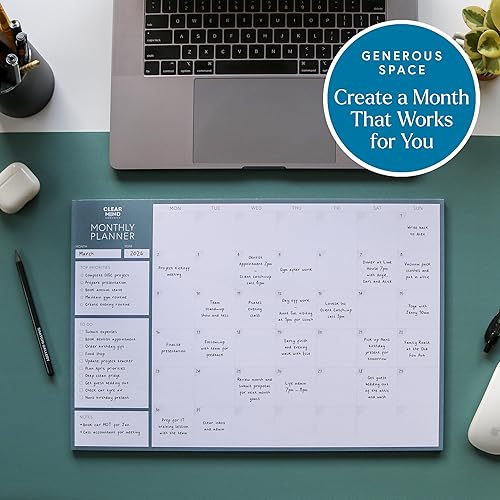 Miniatura 2 de Clear Mind Concepts Agenda mensual  Almohadilla de escritorio grande sin fecha, papel grueso para arrancar, lista de tareas, prioridades