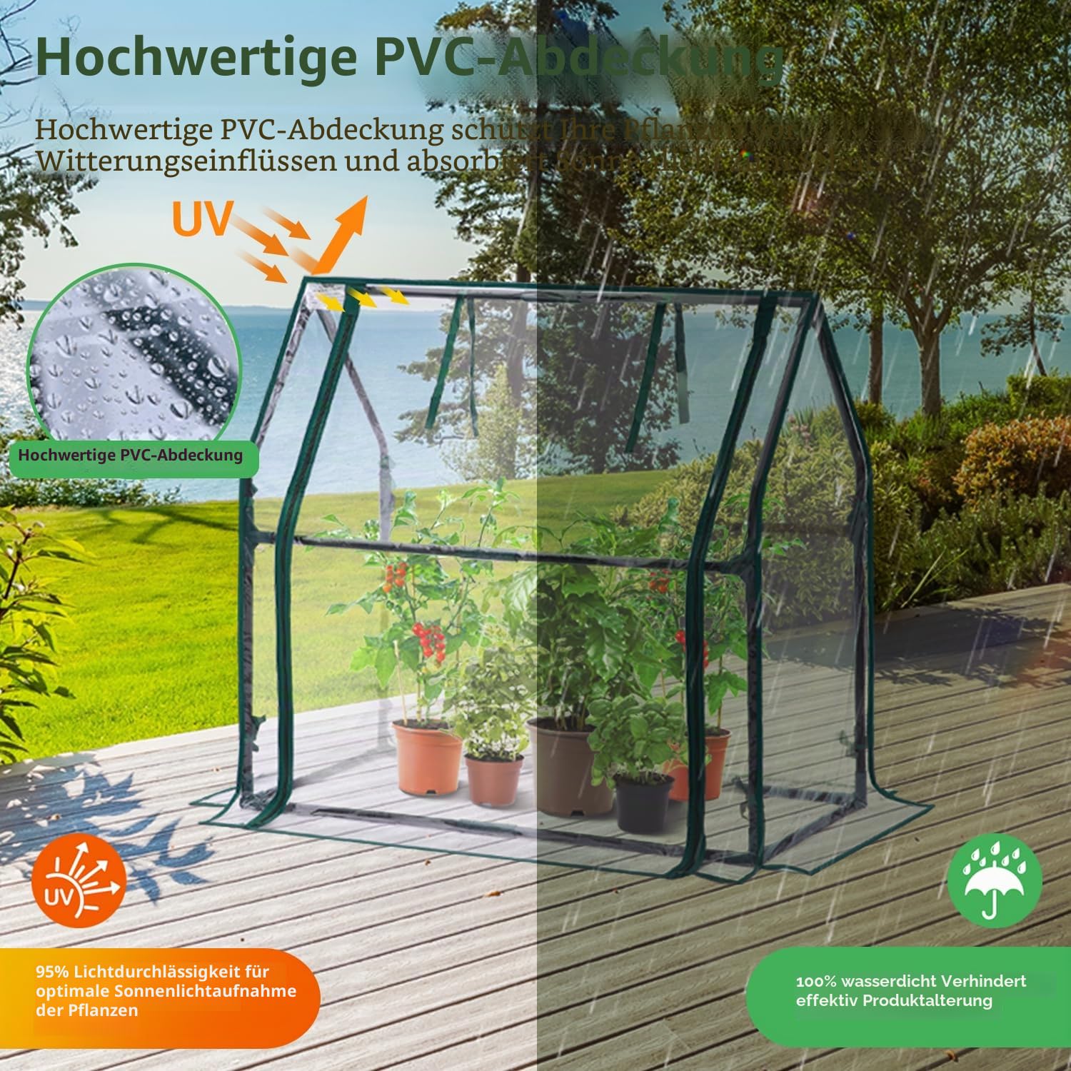 Ohuhu Mini Gewächshaus Zimmergewächshaus PVC Foliengewächshaus mit wasserdichte Matte, Tomatenhaus Folie Gewächshaus Klein für Sämling Pflanze die Indoor Kräutergarten 91,5x45,5x84 cm