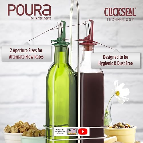 Miniatura 6 de Poura Oil and Vinegar Dispenser Spouts Airtight ClickSeal BPA Free Bottle Pourers Keeps Oil Fresh with Built-in Caps Use Your Own Bottles as
