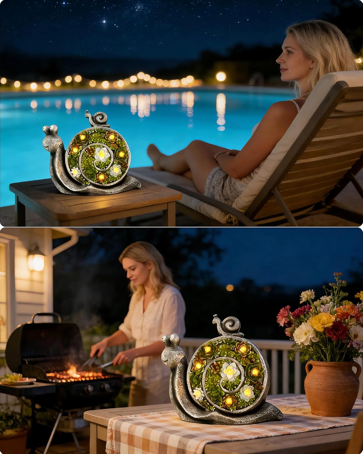 Snail Solar Lights Outdoor, 7 LED Solar Powered Garden Decor for Pathway Lawn Yard - Weatherproof Garden Statue Ornaments, Birthday Gift for Mom Grandma