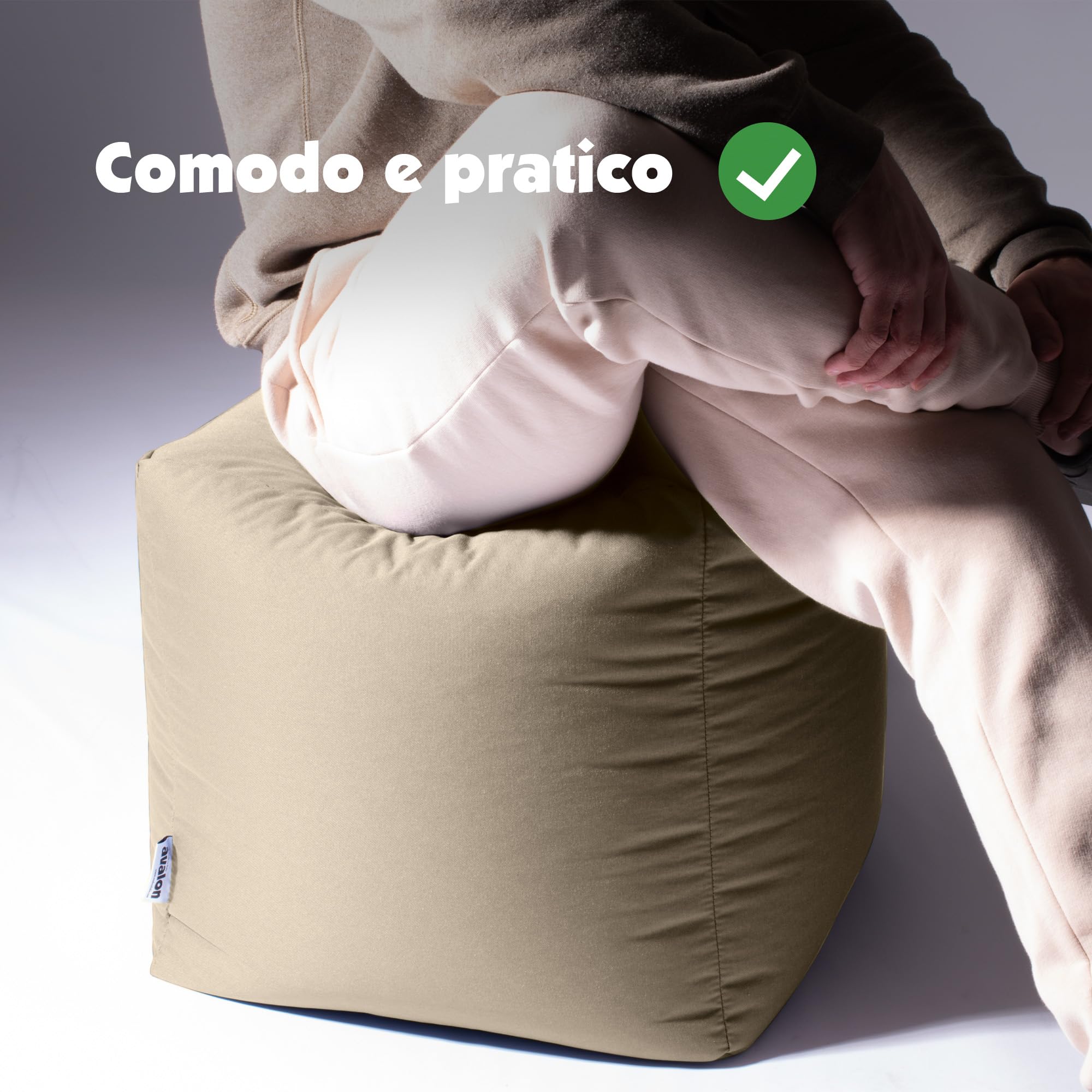 Avalon - Pouf Poggiapiedi CUBO Jive, Puff Poggiapiedi Divano quadrato, Pouffe Imbottito in Tessuto Tecnico Resistente e Antistrappo, Comodo e Impermeabile, Made in Italy (45cm-Corda)