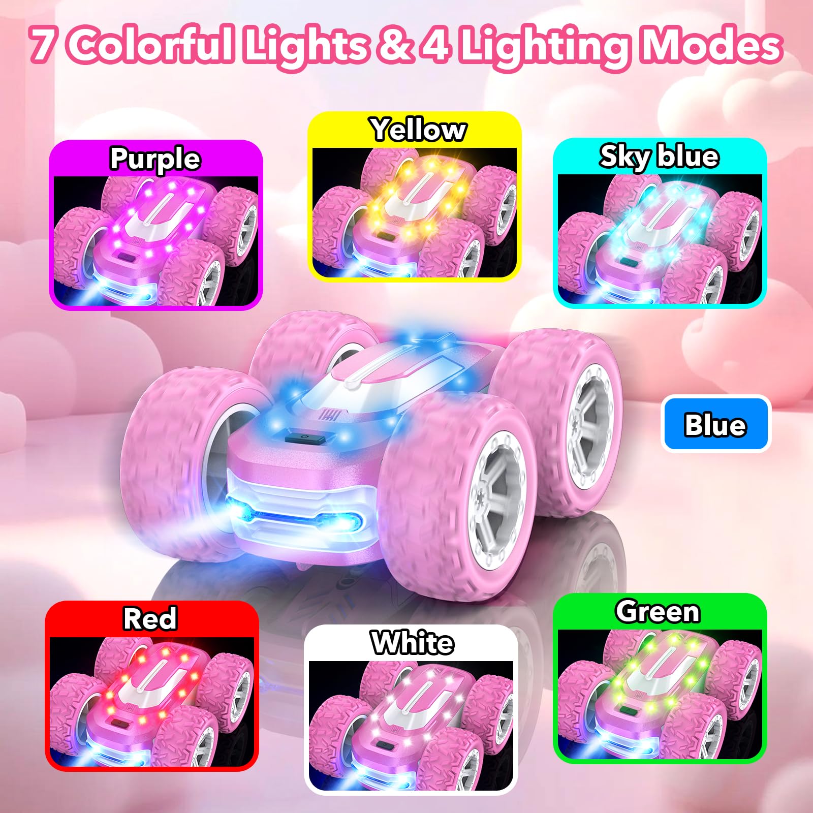 Coche Teledirigido Niña, Carro Telecomandado Coches Acrobatico Juguete Niñas 8-12 años,Coche Radiocontrol con Bateria, Rotación 360° y Luz,Rosa RC remote Car Cumpleaños Navidad Regalo para Niñas Niños