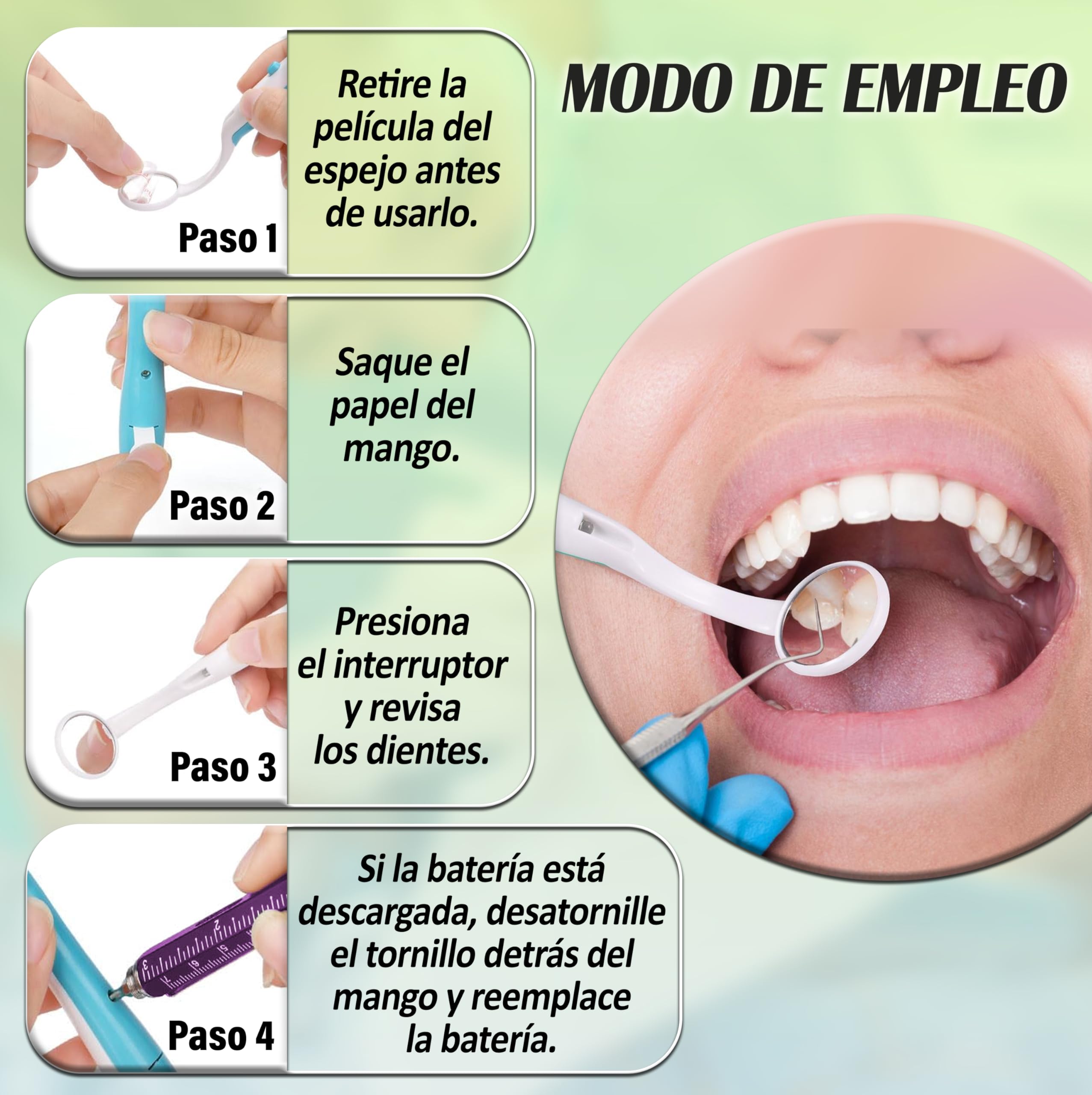 ARSUK Espejo dental LED antivaho 15 cm para inspección bucal, paquete de 2