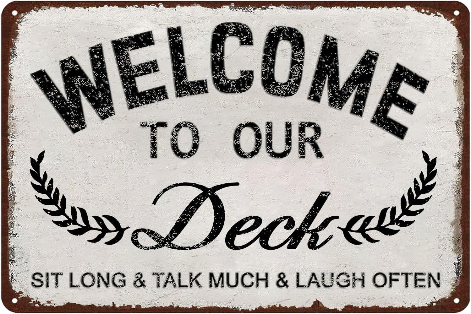 Anceky Welcome To Our Deck Vintage Metal Signs Retro Tin Sign,Funny Rustic Plaque Man Cave Home Bar Cafe Wall Decor 8x12 Inch