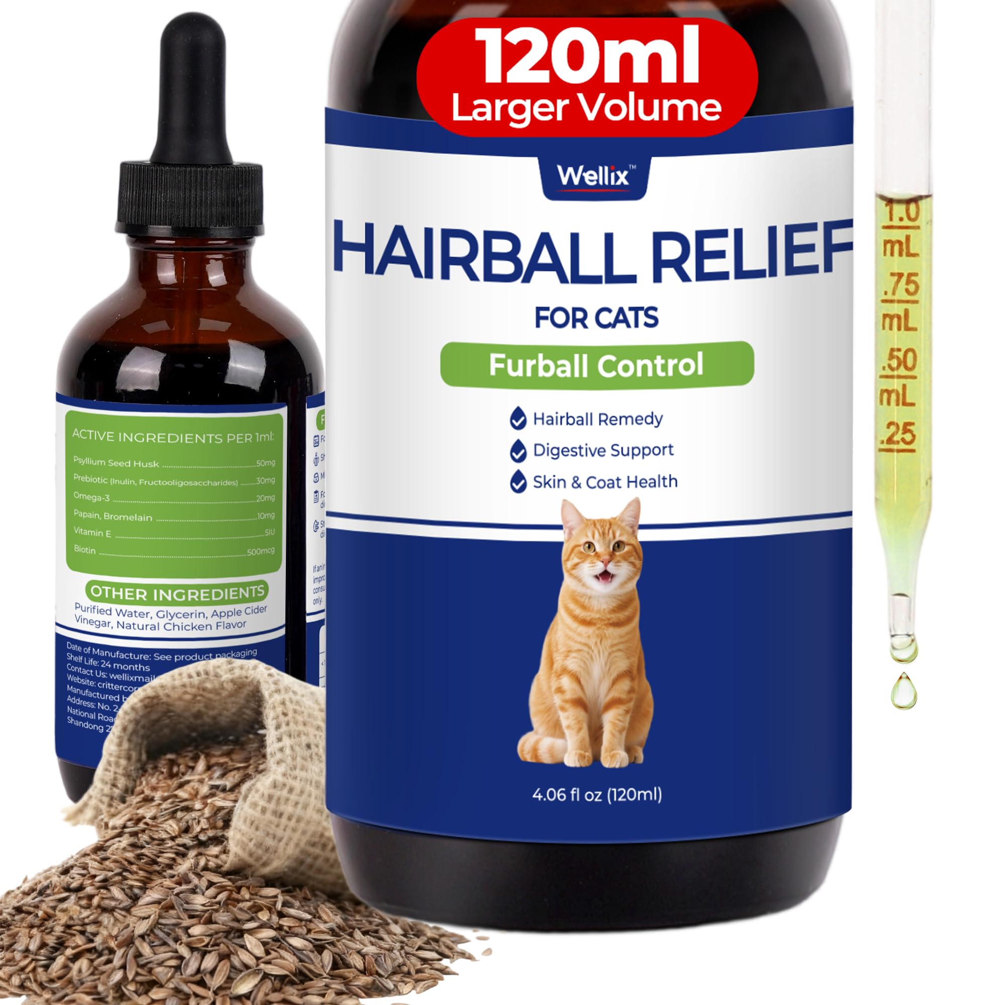 Amazon.com : Wellix 120ml Cat Hairball Remedy Drops, Hairball