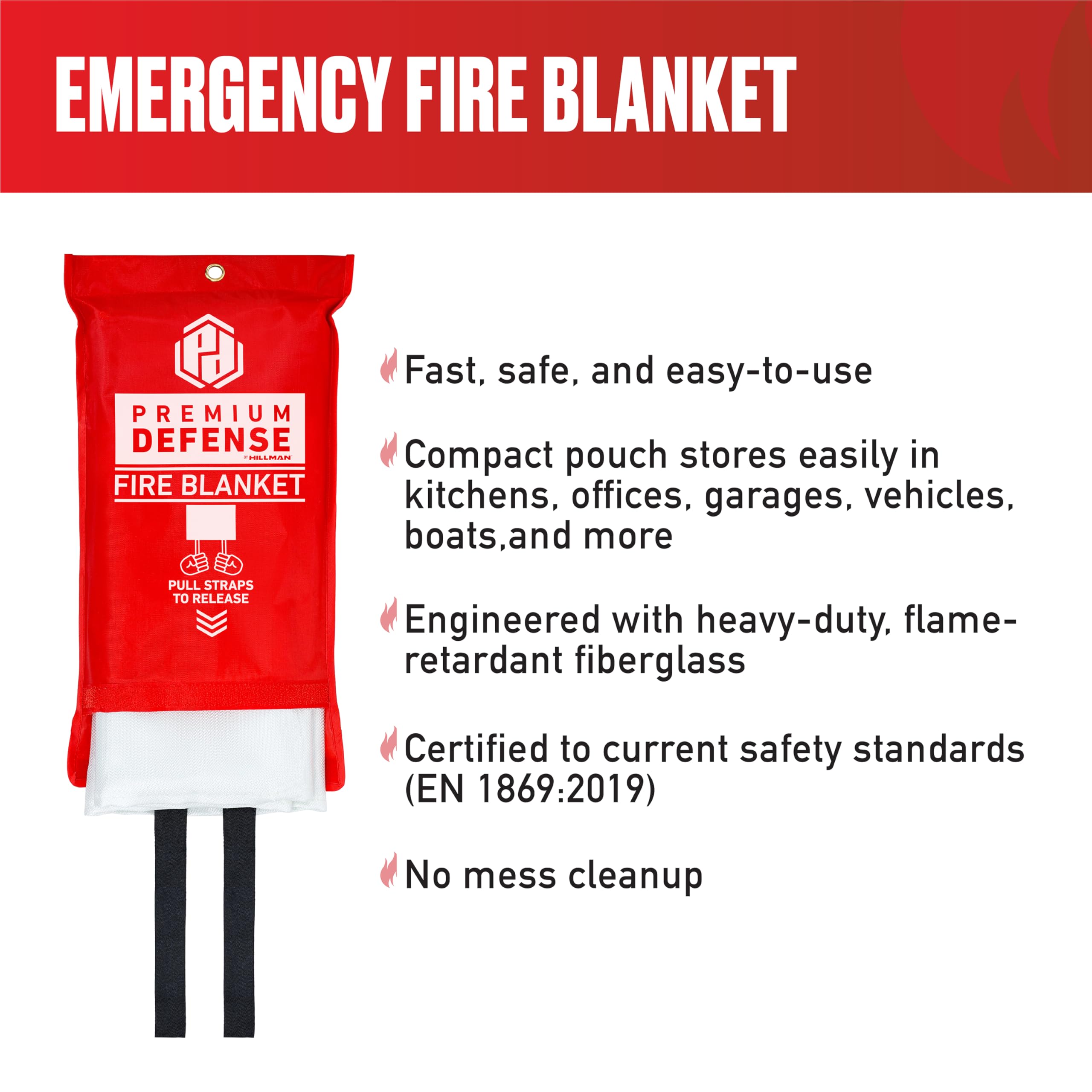 Big Time Products, Llc Manta de fuego de defensa premium, manta de incendios de emergencia, extintor, supresión de llama, fibra de vidrio