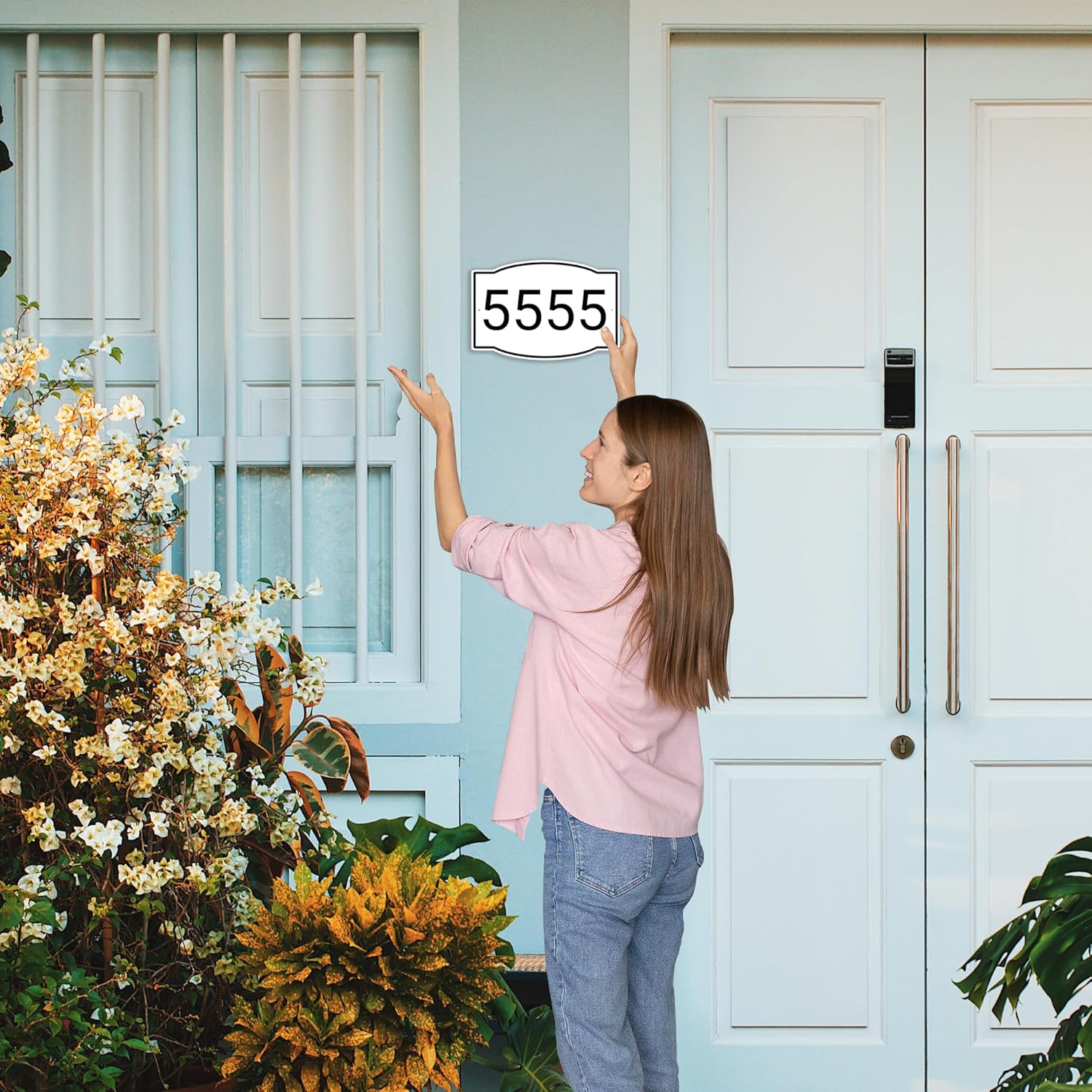 Horizontal White and Black House Number, Address Plaque Sign for Mailbox, Customized for House, Store, Office, Outside, 911 Visibility Signage