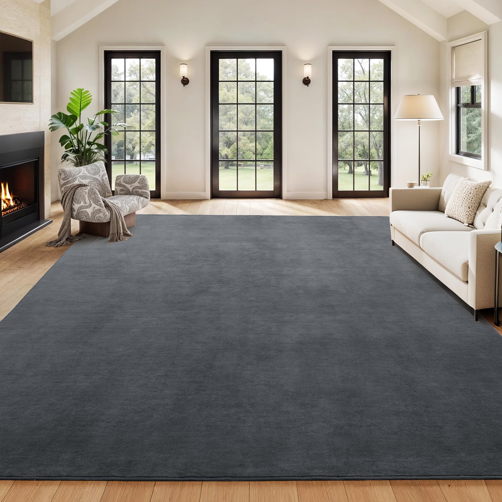 HOMBYS 12x15ft Large Area Rug for Living Room, Fluffy Soft Floor Carpet with Non-Slip Backing for Indoor Office Bedroom, Solid Home Deco Non-Shedding,