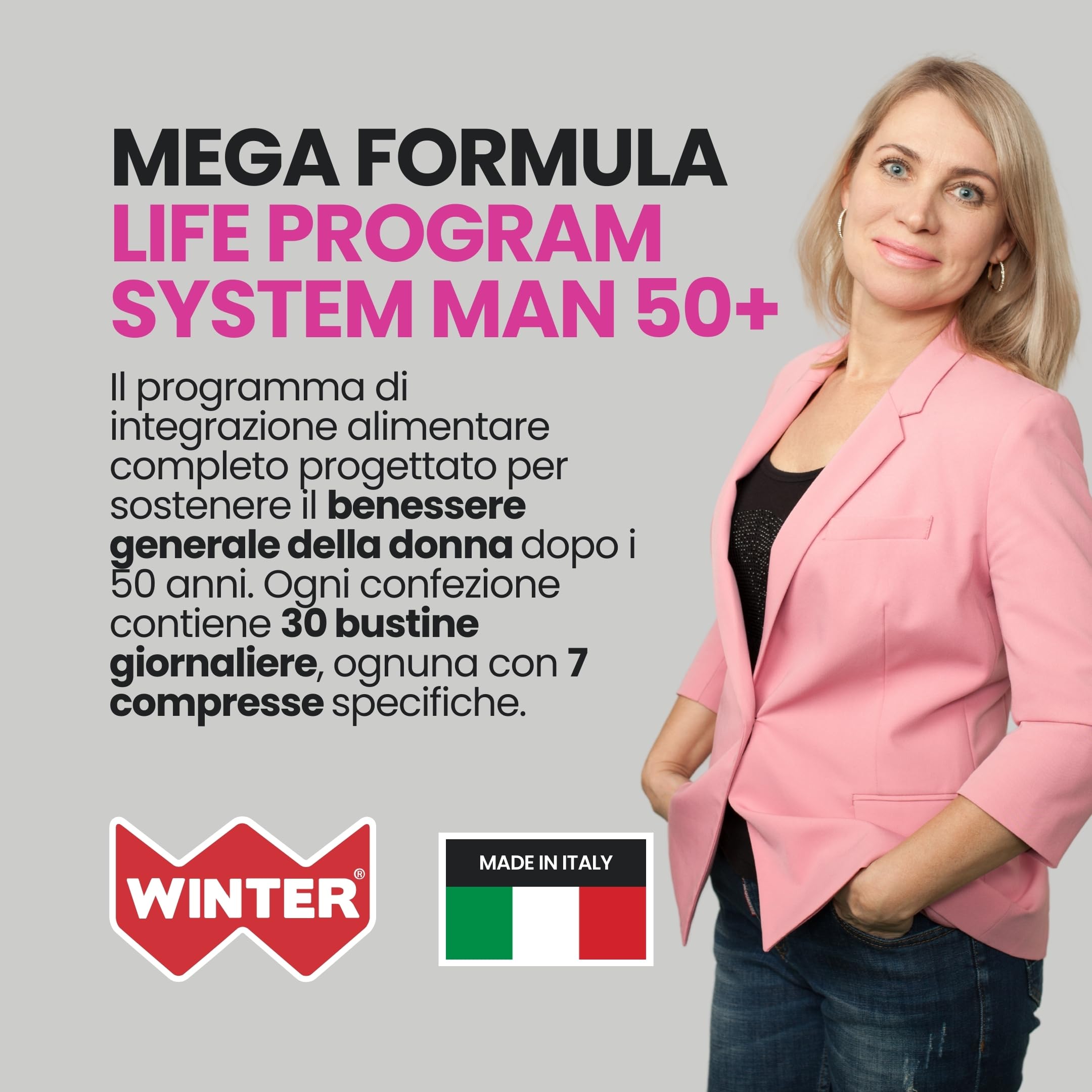 Winter Mega Formula Life Program Donna +50 - Multivitaminico Completo Bacopa Monnieri - Integratore Memoria Concentrazione, Crescita Capelli Veloce, Vitamine Donna Over 50-210 Compresse