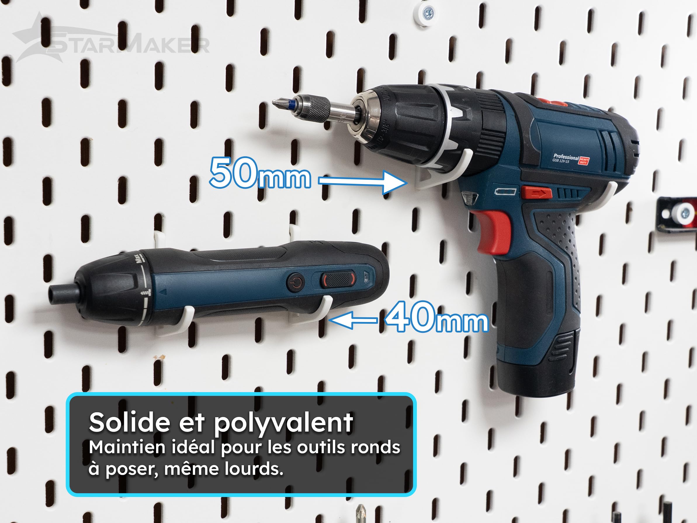 Set di 10 ganci per pannello forato Ikea Skadis - Modello rotondo, 30 mm - Supporto da parete, pannello per utensili e accessori