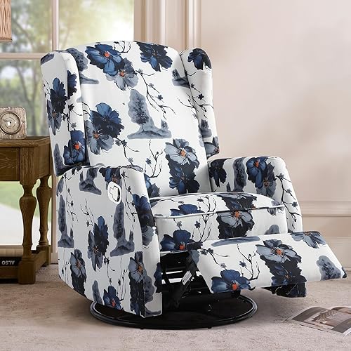 Miniatura 32 de Silla reclinable giratoria, mecedora deslizante para guardería, silla reclinable floral con respaldo de ala, silla reclinable en liquidación, silla