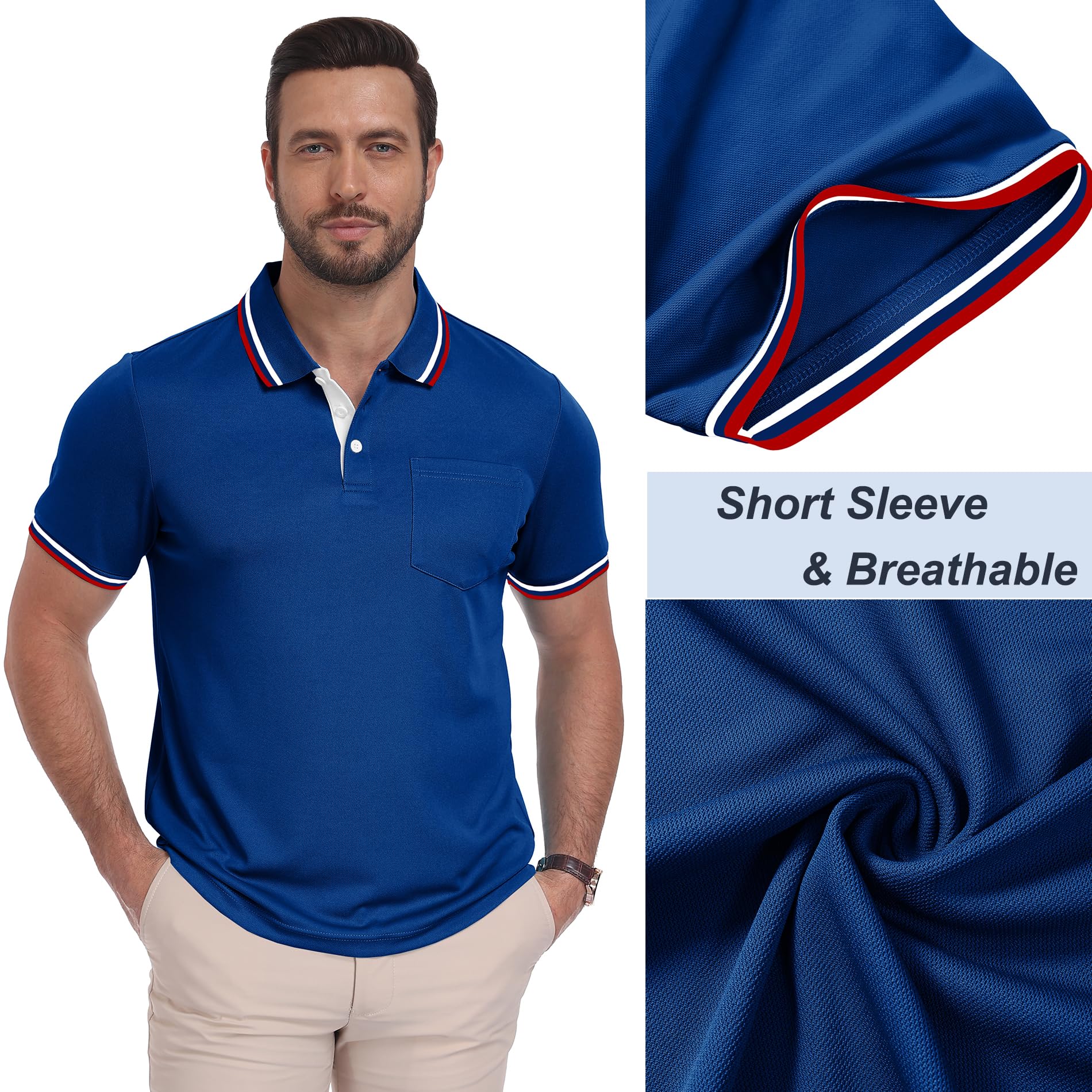 ZITY Polo para Hombre Paquete de 3 Polo Manga Corta Camiseta Golf Trabajo Transpirable Camiseta Informal con Bolsillo Verano Tres Piezas T Shirt para Vacaciones — view 5