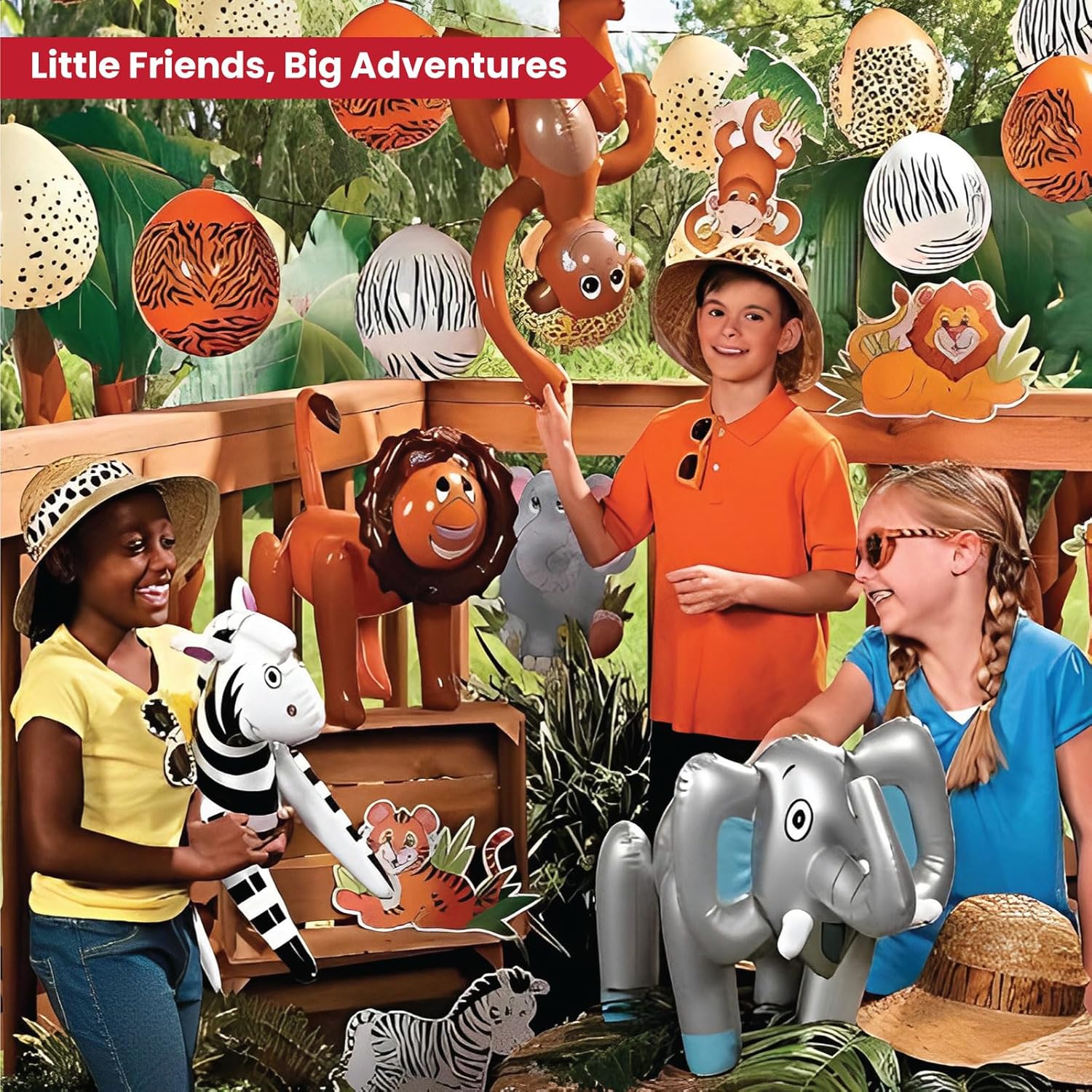 Fun Express Inflatable Animals Safari Jungle Party Decorations - 12 Pack Zoo Animal Inflatables for Birthday Baby Shower | Premium Vinyl Construction for Indoor Outdoor Events | Kids Party Favors