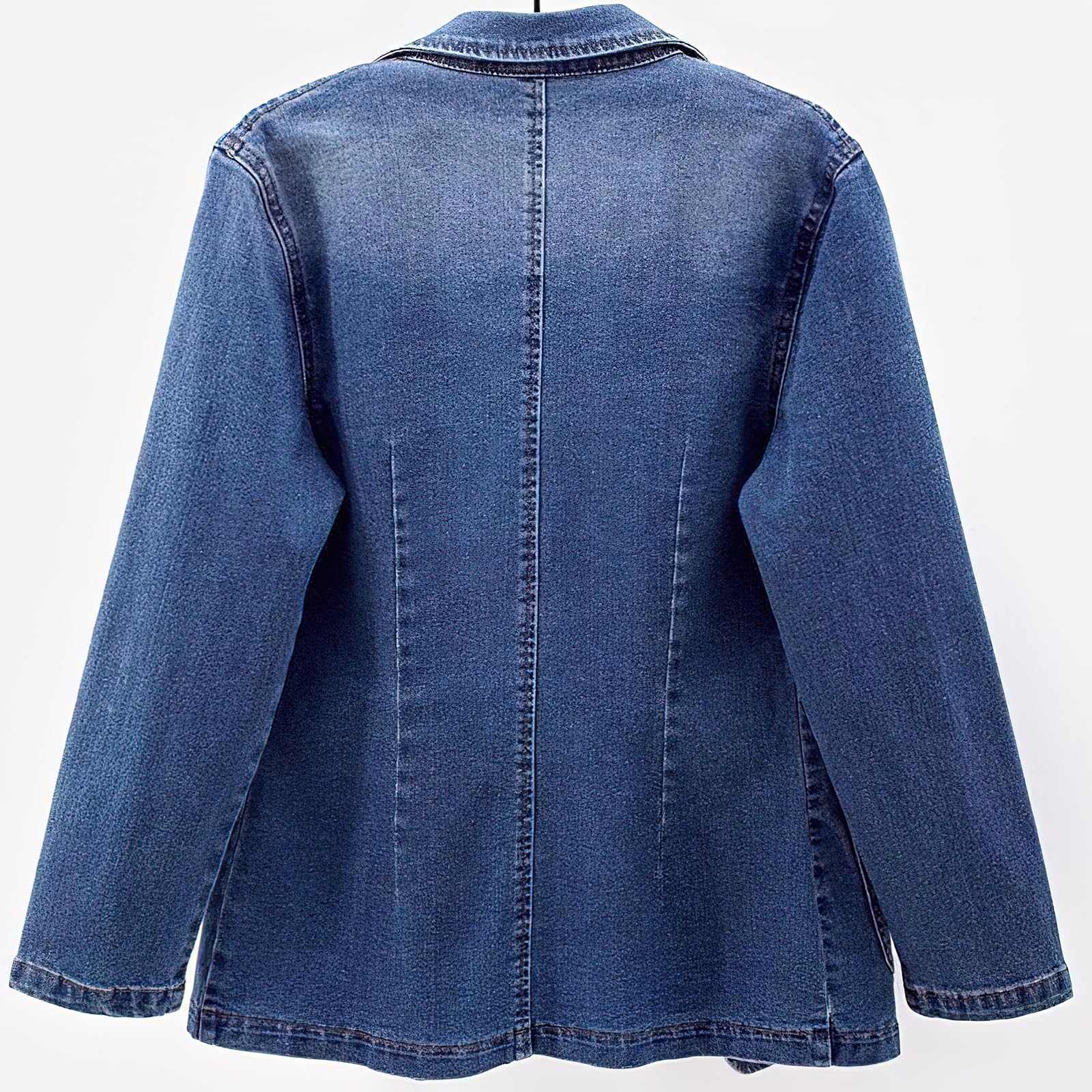 ebossy Klassischer Jeans-Blazer für Damen, mit Revers, Ein-Knopf-Langarm, schmale Büro-Jeansjacke